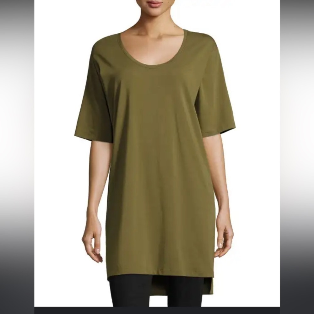 Eileen Fisher Organic Cotton Olive Green tunic shirt mini dress size small